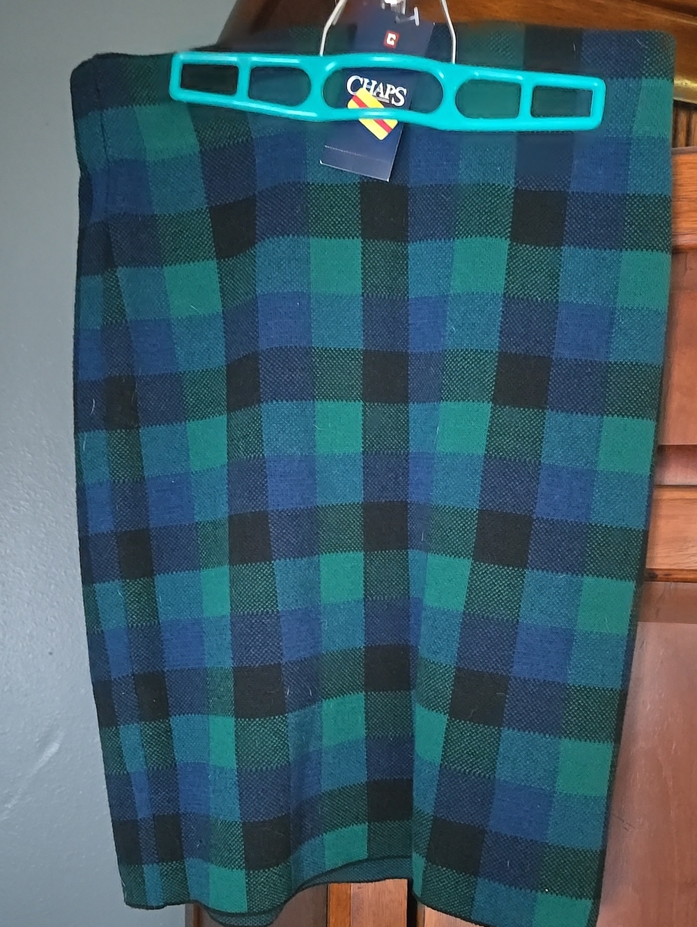 Chaps Blue and Green Plaid Pencil Skirt